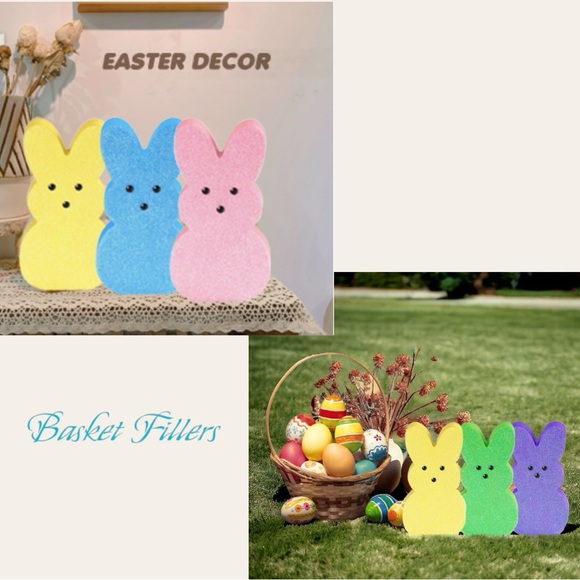 PEEP STYLE EASTER BUNNIES! 3D WOOD, GLITTERY, COLORFUL PEEP BUNNY DECOR! - Picture 7 of 16